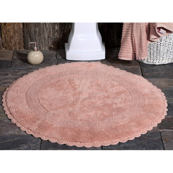 Bath Rug 100% Soft Cotton 36 Inch Round 200 GSF Reversible Hand Woven Crochet Lace Border