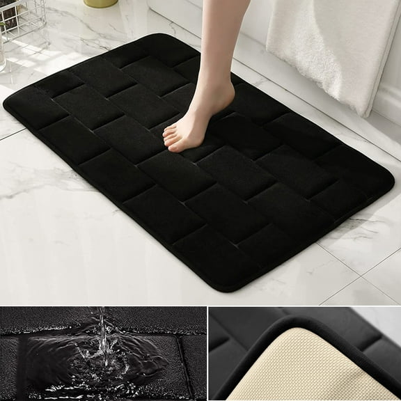 Bath Rug 15.7"x 23.6" Thicken Memory Foam Black Brick Pattern Bath Mat Soft Water Absorbent Non Slip