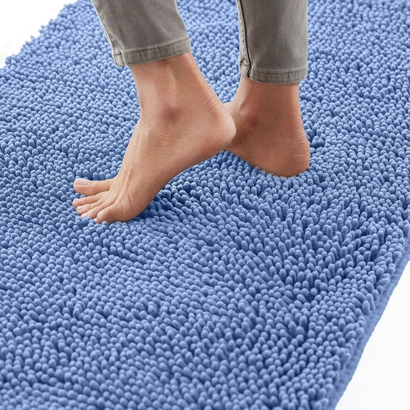 Bath Rug 24x17, Thick Soft Absorbent Chenille, Rubber Backing Quick Dry Microfiber Mats, Machine Washable Rugs for Shower Floor, Bathroom Runner Bathmat Accessories Décor, Cornflower Blue