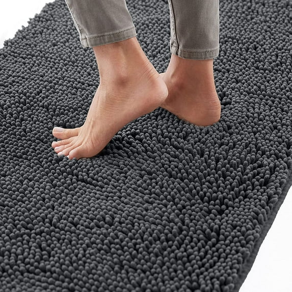 Bath Rug 24x17, Thick Soft Absorbent Chenille, Rubber Backing Quick Dry Microfiber Mats, Machine Washable Rugs for Shower Floor, Bathroom Runner Bathmat Accessories Decor, Charcoal