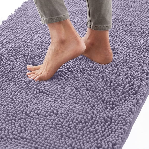 Bath Rug, 30x20, Thick Soft Absorbent Chenille Rubber Backing Bathroom Rugs, Microfiber Dries Quickly, Shaggy Machine Washable Mats, Plush Durable Rug, Bathtub Shower Floor, Light Purple