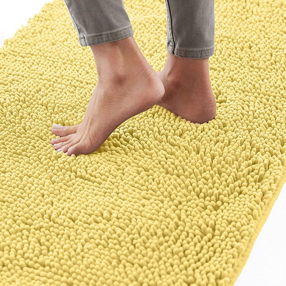Bath Rug 30x20, Thick Soft Absorbent Chenille, Rubber Backing Quick Dry Microfiber Mats, Machine Washable Rugs for Shower Floor, Bathroom Runner Bathmat Accessories Decor, Yellow