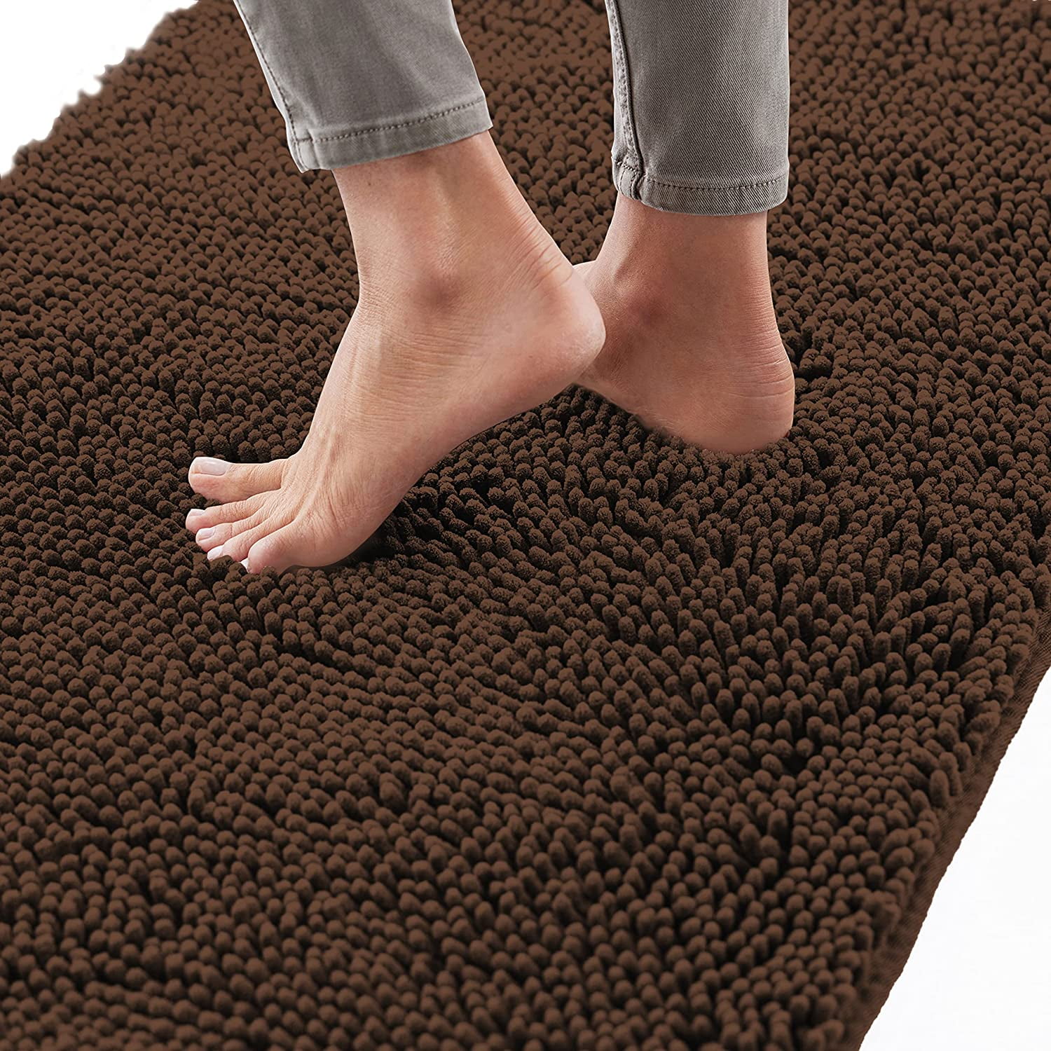 Bath Rug 30x20, Thick Soft Absorbent Chenille, Rubber Backing Quick Dry Microfiber Mats, Machine Washable Rugs for Shower Floor, Bathroom Runner Bathmat Accessories Decor, Brown