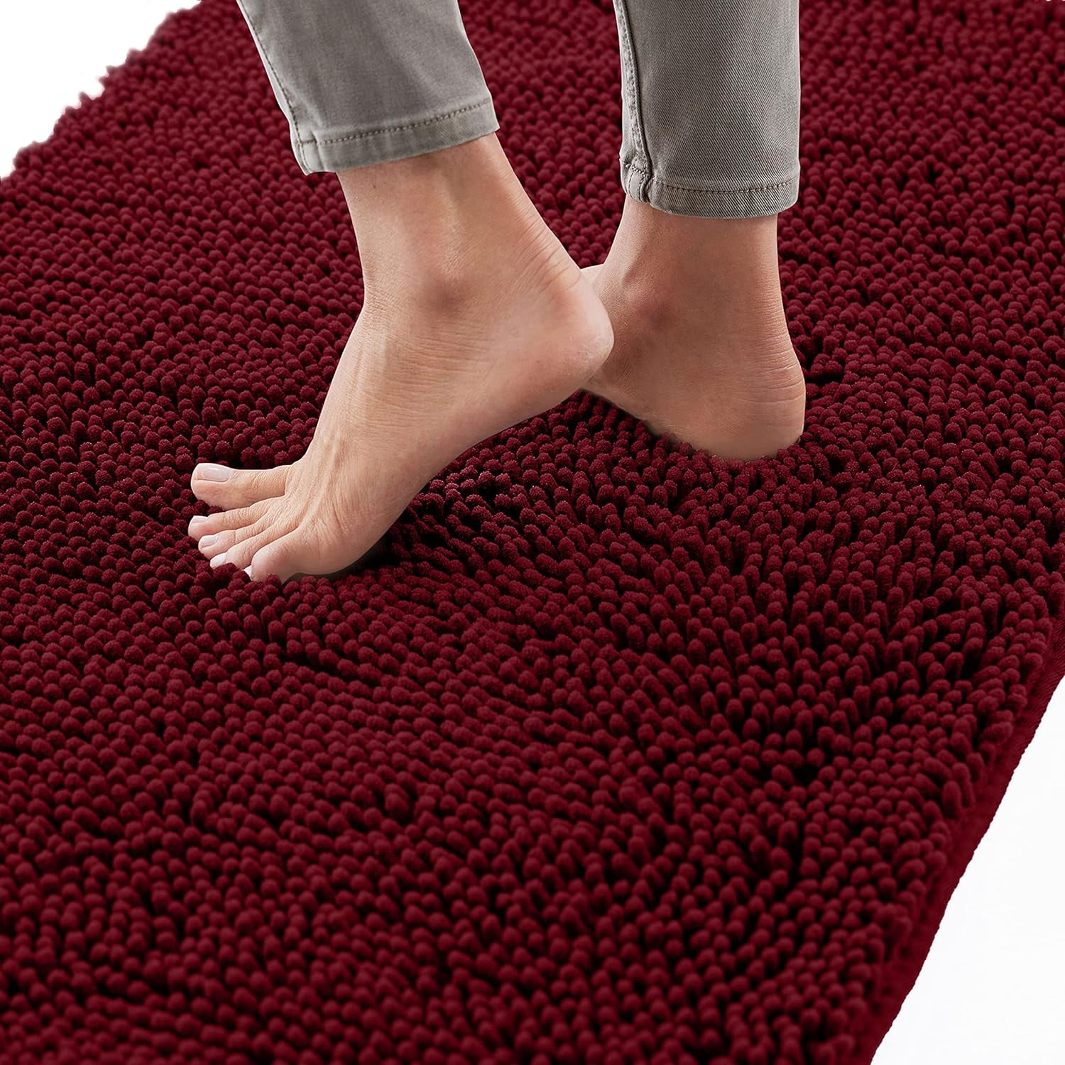 Bath Rug 30x20, Thick Soft Absorbent Chenille, Rubber Backing Quick Dry Microfiber Mats, Machine Washable Rugs for Shower Floor, Bathroom Runner Bathmat Accessories Decor, Burgundy