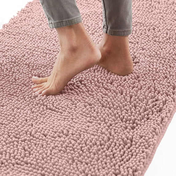 Bath Rug 30x20, Thick Soft Absorbent Chenille, Rubber Backing Quick Dry Microfiber Mats, Machine Washable Rugs for Shower Floor, Bathroom Runner Bathmat Accessories Decor, Dusty Rose