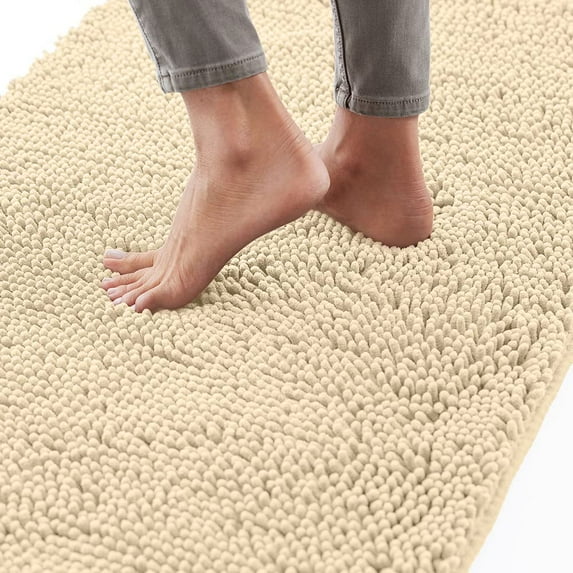 Bath Rug 30x20, Thick Soft Absorbent Chenille, Rubber Backing Quick Dry Microfiber Mats, Machine Washable Rugs for Shower Floor, Bathroom Runner Bathmat Accessories Decor, Sand