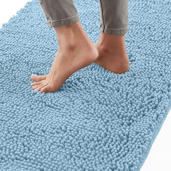 Bath Rug 30x20, Thick Soft Absorbent Chenille, Rubber Backing Quick Dry Microfiber Mats, Machine Washable Rugs for Shower Floor, Bathroom Runner Bathmat Accessories Décor, Sky