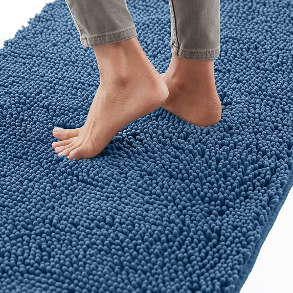 Bath Rug 30x20, Thick Soft Absorbent Chenille, Rubber Backing Quick Dry Microfiber Mats, Machine Washable Rugs for Shower Floor, Bathroom Runner Bathmat Accessories Decor, Blue