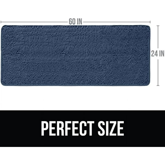 Bath Rug, 60" x 24", Navy Blue, Chenille Soft Absorbent Shaggy Shower Mat with Quick Dry Machine Wash Feature