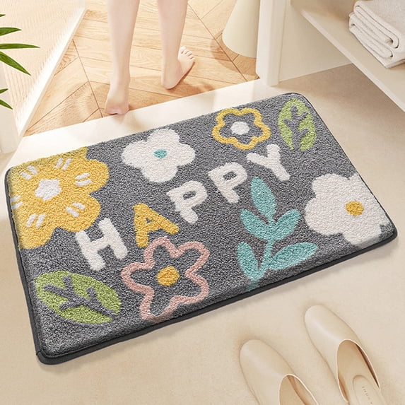 Bath Rug for Bathroom Super Soft Fluffy Rug Home Floor Mat Floral Carpet Water Absorption Machine Washable Bath Mat for Bedroom, Living Room and Bathroom, 16 x 24 Inches, Blue Flower,B