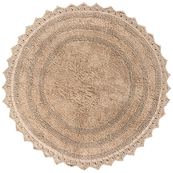 Bath Rug-Cotton-Sand Beige--1-Pcs-D-24" +3" Lace