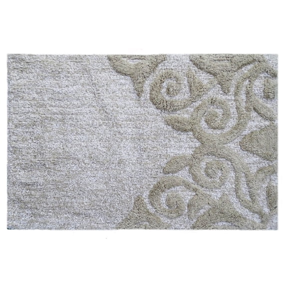 Bath Rug Damask Pattern in Beige & Ivory