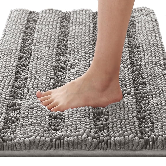 Bath Rug Dove 17" x 24" Chenille Striped Non-Slip Absorbent Bathroom Floor Mat