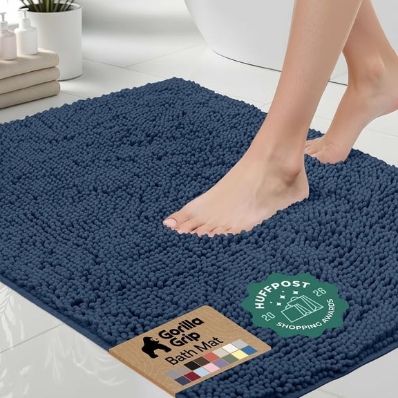 Bath Rug Mat 54" X 24" Soft Absorbent Chenille Quick Dry Microfiber with Rubber Backing Navy