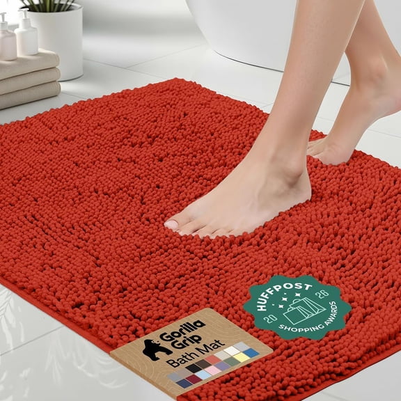 Bath Rug Mat 60" X 24" Thick Soft Absorbent Chenille Quick Dry Microfiber with Rubber Backing Machine Washable Sunset Orange