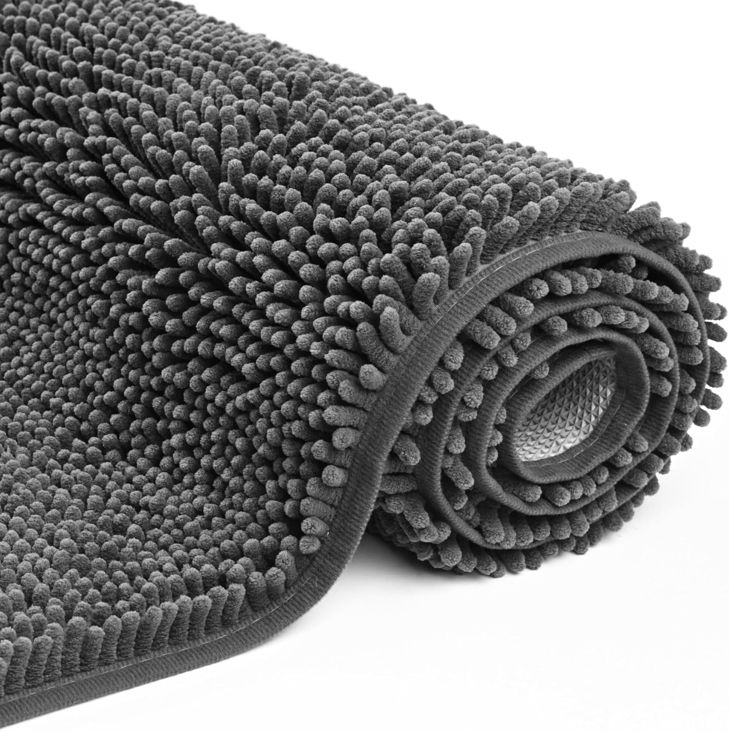 Bath Rug Mat,Extra-Soft Absorbent Chenille Bathroom Mats, 72" x 24" Non-Slip Rubber Backing, Large Washable Bath Mat for Bathroom Floor, Home Decor Accessories, Grey