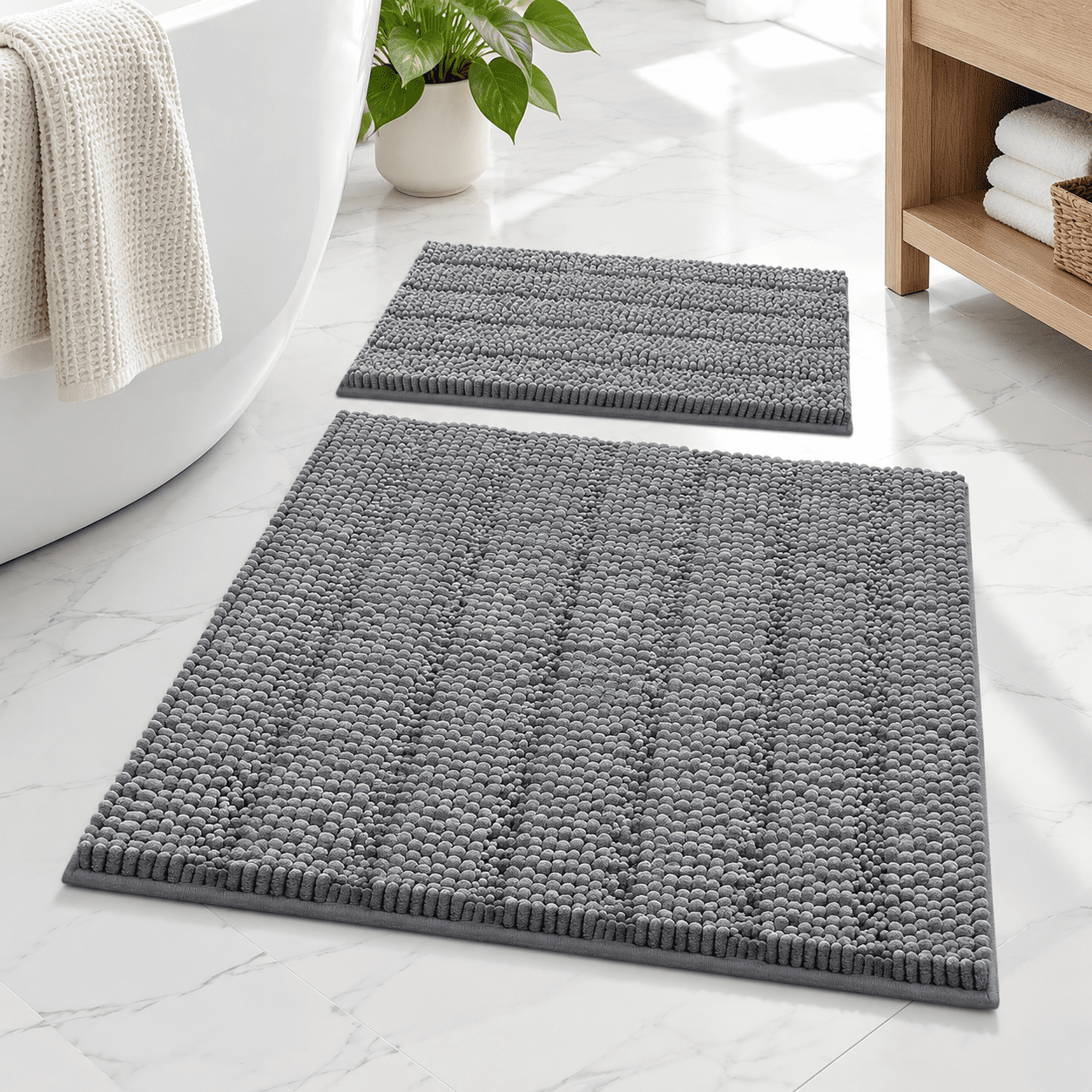 Bath Rug Mat Sets 2 Piece Extra Soft Chenille Gray Bathroom Set ...