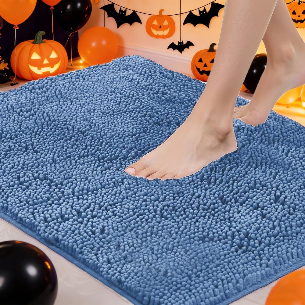 Bath Rug Mat, Thick Soft Absorbent Chenille, Quick Dry Microfiber Mats, Rubber Backing Washable Shower Floor Rugs, US Designed Bathroom Halloween Home Decor Accessories