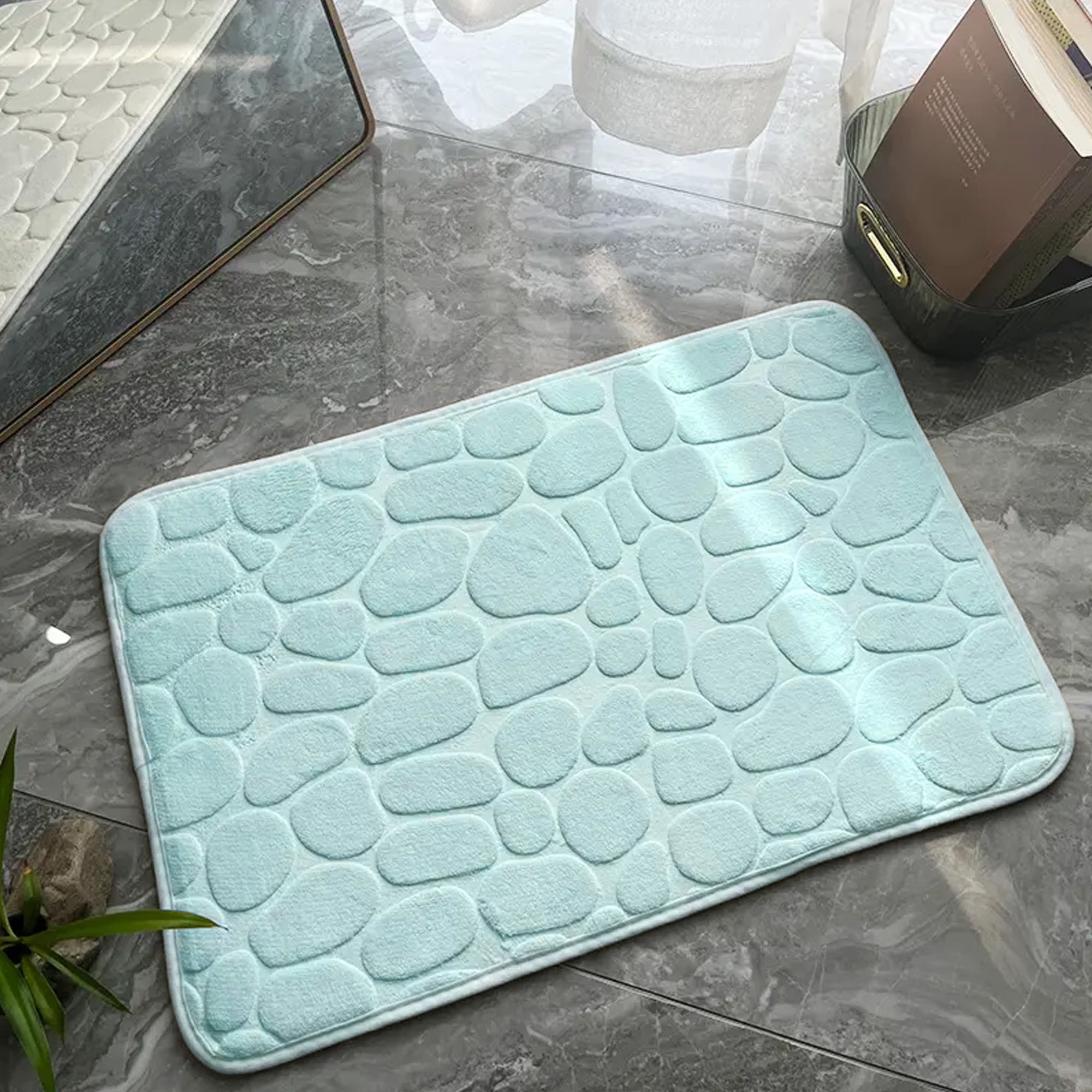 Aqua Blue Memory Foam Pebble Bath Mat 32" x 20"