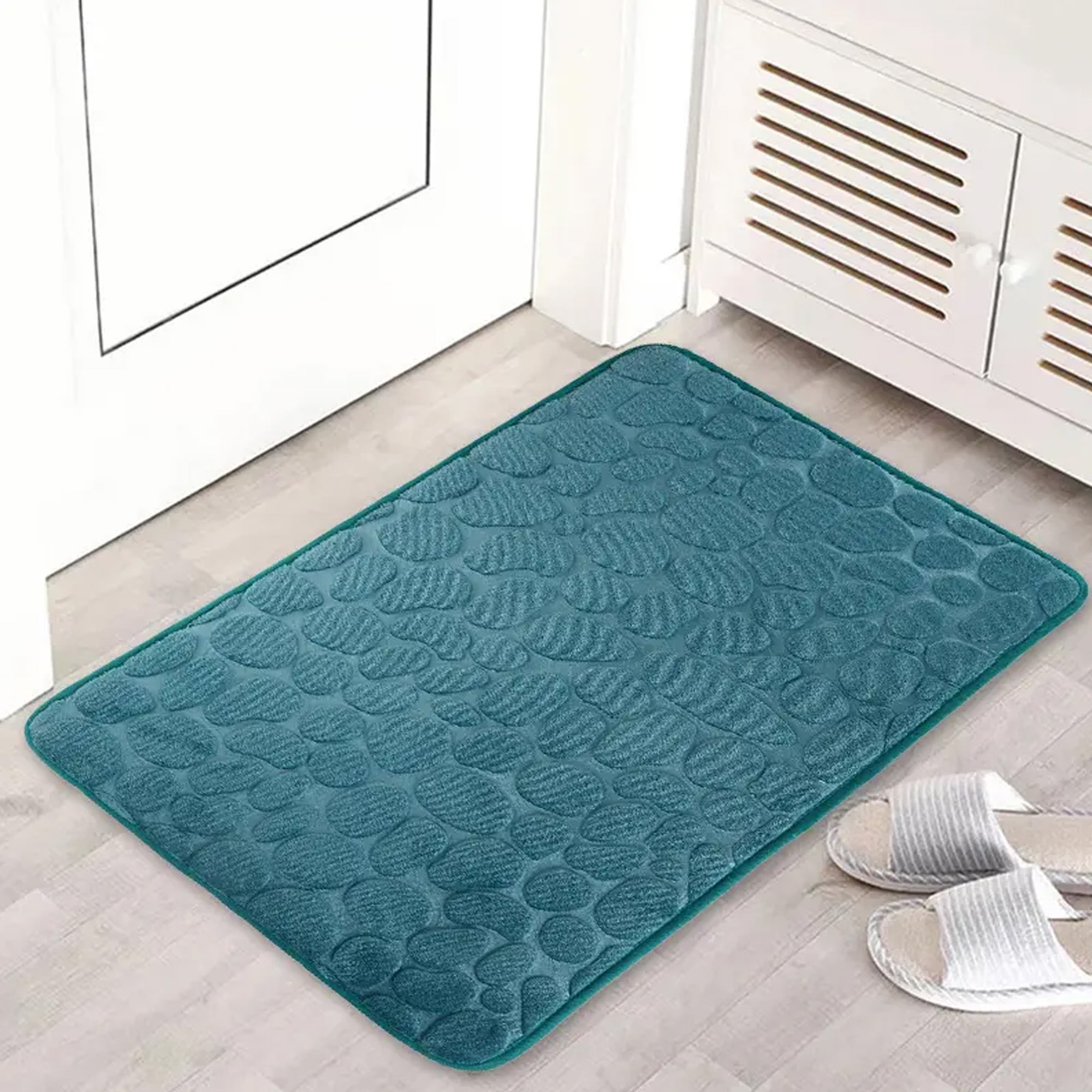 Peacock Blue Memory Foam Bath Mat with 3D Pebble Design