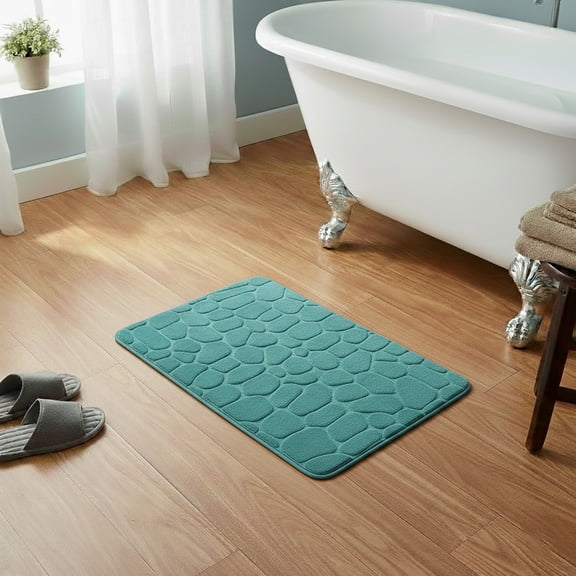 Evideco French Home Goods Cobble Stone Mat Cobble Stone Mat Modern Raw Blue 100% Polyester Microfiber Bath Rugs, 32"L x 20"W x 1/2"H, Non-Slip Backing