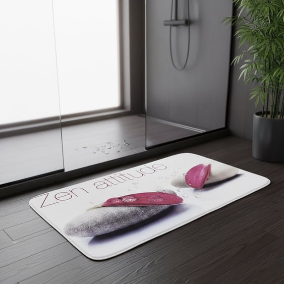 Evideco French Home Goods Memory Foam Bathroom Rug 36"x24", Zen Attitude Print, Pink Stones Design, Soft Cushioned Mat, Anti-Slip Backing, Quick Dry,