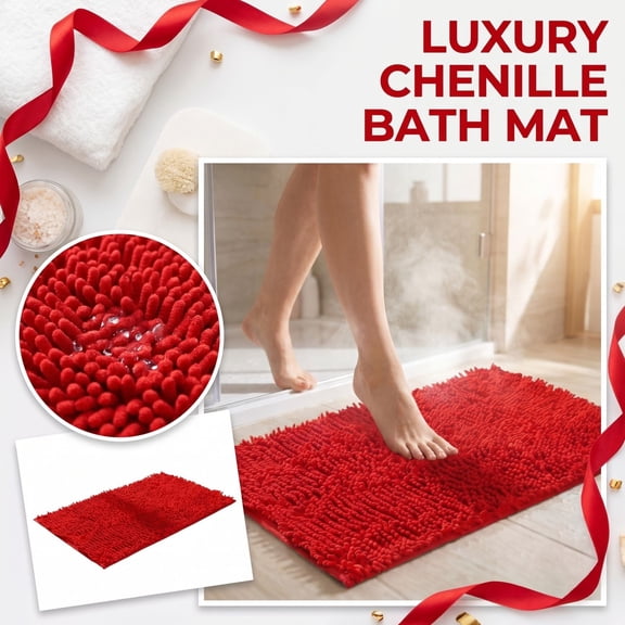 Bath Rug Microfiber Thick Soft Absorbent Chenille Rubber Mats 24x16in, Non Slip, Machine Washable Rugs for for Bathroom Floor, Tub and Shower