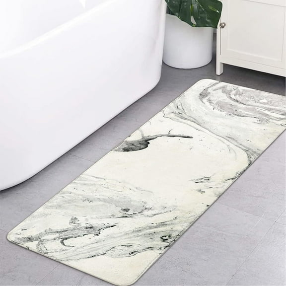 Bath Rug Runner 20x59 inch Beige Marble Velvet Bath Mat Non-Slip Modern Long Bathroom Rug Soft Luxury Microfiber Machine-Washable Floor Rug Carpet for Tub Shower