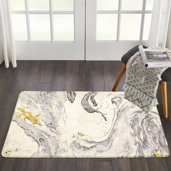 Bath Rug Runner 20x59 inch Beige Marble Velvet Bath Mat Non-Slip Modern Long Bathroom Rug Soft Luxury Microfiber Machine-Washable Floor Rug Carpet for Tub Shower