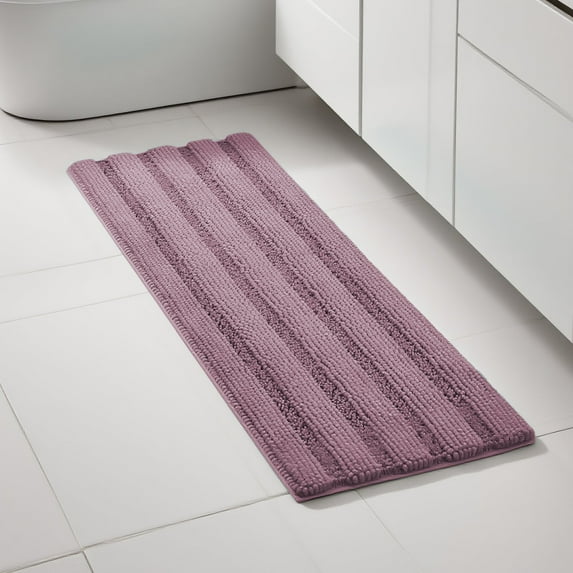PrimeBeau Velvety Chenille Absorbent Non Skid Bath Rug Runner, 47" inch by 17" inch - Mauve