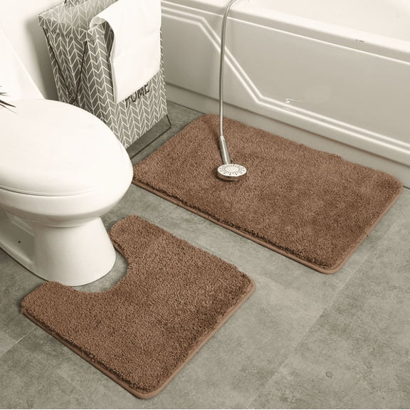 Bath Rug Set 2 Piece Non Slip Bathroom Contour Rug Combo Microfiber Bath Shower Mat and U-Shaped Toilet Rug Machine Washable(60*90cm+60*50cm)