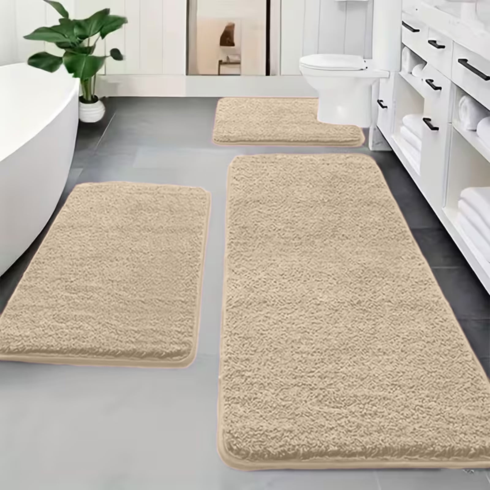 Bath Rug Set 3 Pieces, Absorbent Non-Slip Bathroom Rug Set, with U-Shaped Contour Mat