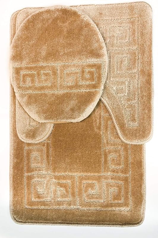 Beige 3-Piece Polypropylene Bath Rug Set with Contour Mat and Lid Cover