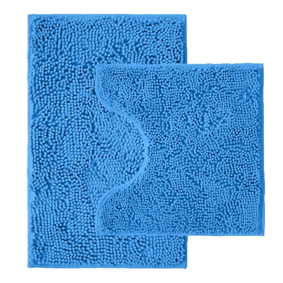 Bath Rugs 2 Piece Calm Blue Super Absorbent Chenille Bathroom Mat Set