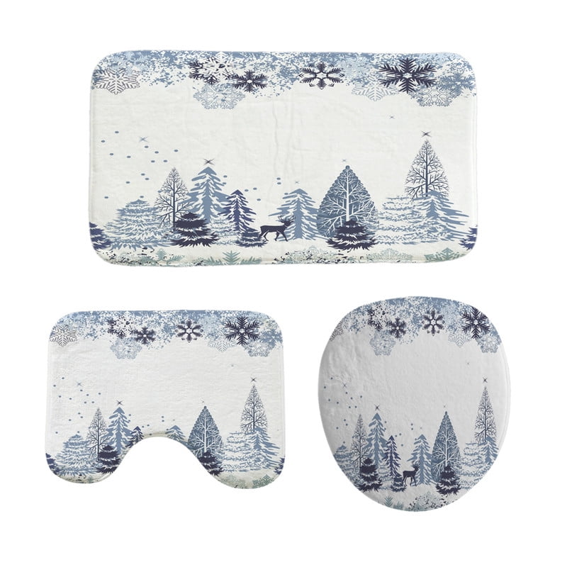 Bath Rugs 3Pcs Soft NonSlip Absorbent Bathroom Floor Mats Christmas