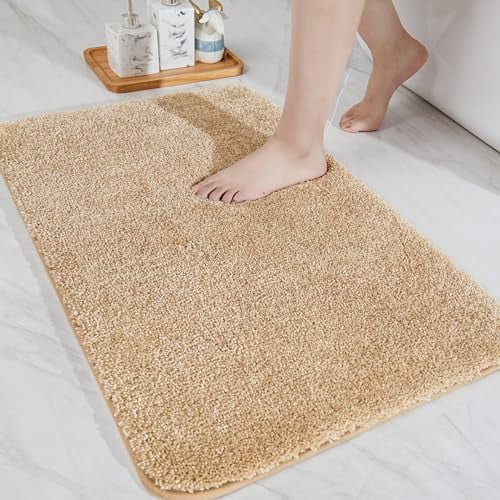 Bath Rugs for Bathroom Extra Thick - Anti-Slip Bath Mats Soft Plush Yarn Shaggy 100% Strong Mirco Polyeste Mat Living Room Bedroom Mat Floor Water Absorbent(Beige,20x32 - Inches)