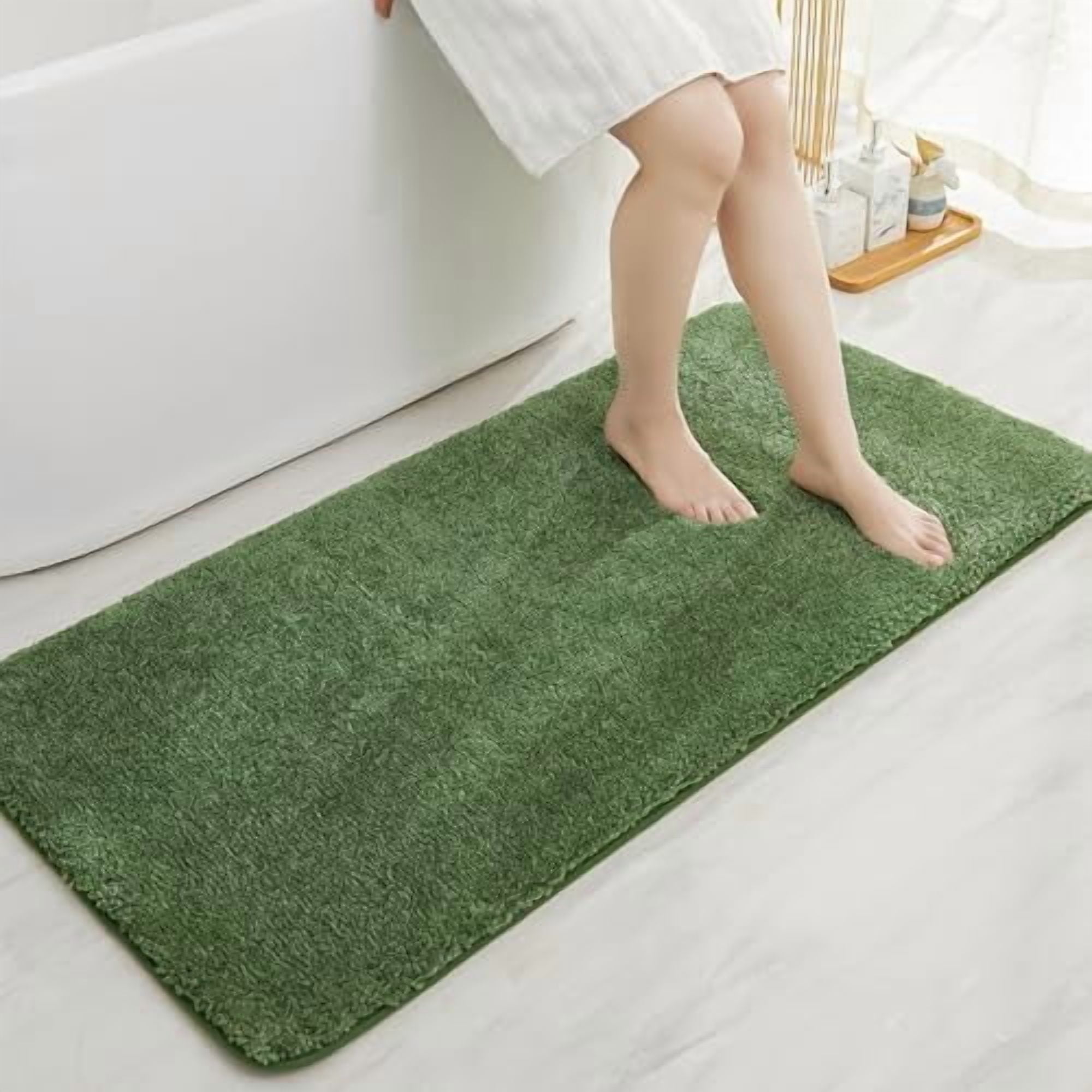Bath Rugs for Bathroom Extra Thick- Anti-Slip Bath Mats Soft Plush Yarn Shaggy 100% Strong Mirco Polyeste Mat Living Room Bedroom Mat Floor Water Absorbent(Green,24x48 - Inches)