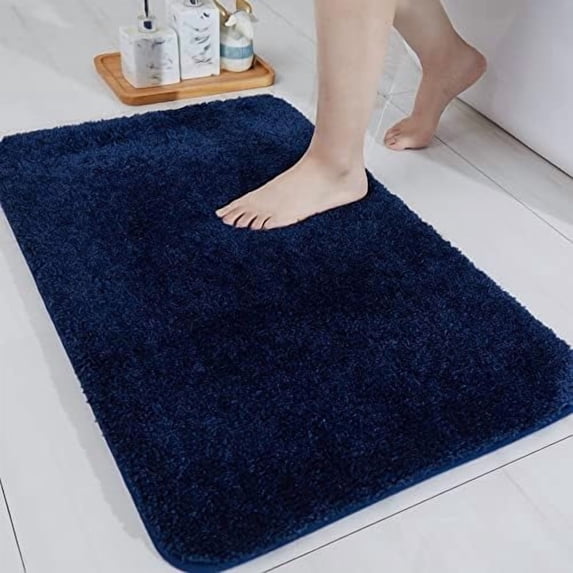 Bath Rugs for Bathroom Extra Thick- Anti-Slip Bath Mats Soft Plush Yarn Shaggy 100% Strong Mirco Polyeste Mat Living Room Bedroom Mat Floor Water Absorbent(Navy,24x36 - Inches)