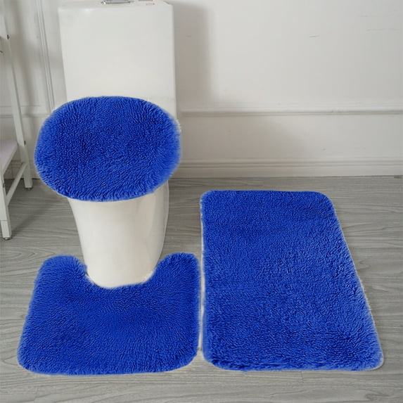 Bath Rugs for Bathroom Floor 3 Piece set, U-Shaped Contour Rug, Mat and Toilet Lid Cover,Water Absorbent Soft Microfiber Shaggy Bathroom Mat,for Tub, Shower, Bath Room,Machine Washable(Blue)