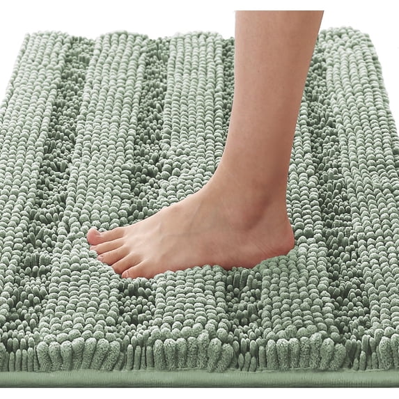 Bath Rugs for Bathroom Non Slip Bath Mats Extra Thick Chenille Striped Rug 20" x 32" Absorbent Non Skid Fluffy Soft Shaggy Washable Dry Fast Plush Mat for Indoor, Bath Room, Tub - Sage