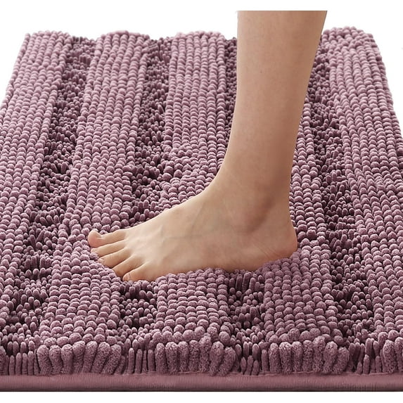 Bath Rugs for Bathroom Non Slip Bath Mats Extra Thick Chenille Striped Rug 20" x 32" Absorbent Non Skid Fluffy Soft Shaggy Washable Plush Mat for Indoor, Bath Room, Tub - Mauve/Rose