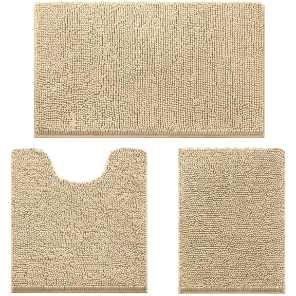Bath Rugs Beige-beige 17"x24"+20"x32"+U Shape 20"x24"