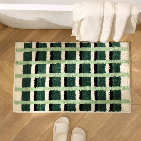Bath Rugs Green Plaid Bathroom Rug 20"x31.5" Soft Absorbent Non-Slip Floor Mats Doormat Machine Washable
