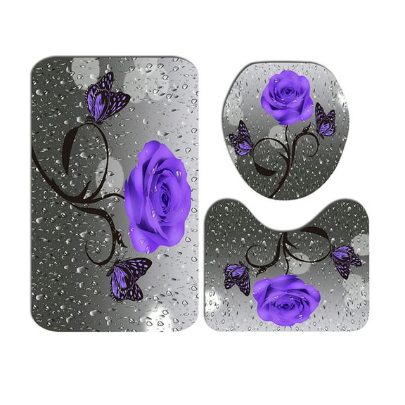 Bath Rugs Non-Slip Absorbent Soft Bathroom Floor Mats 3 Pcs Set Machine Washable