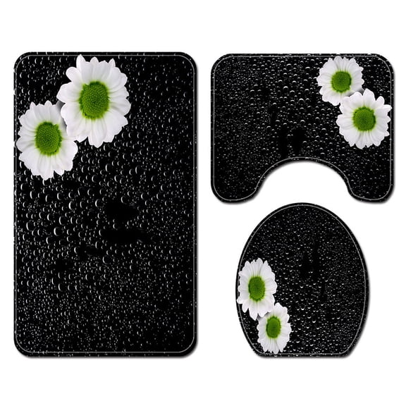 Bath Rugs Non-Slip Soft Absorbent Black Bathroom Mats 3 Pcs Set Machine Washable
