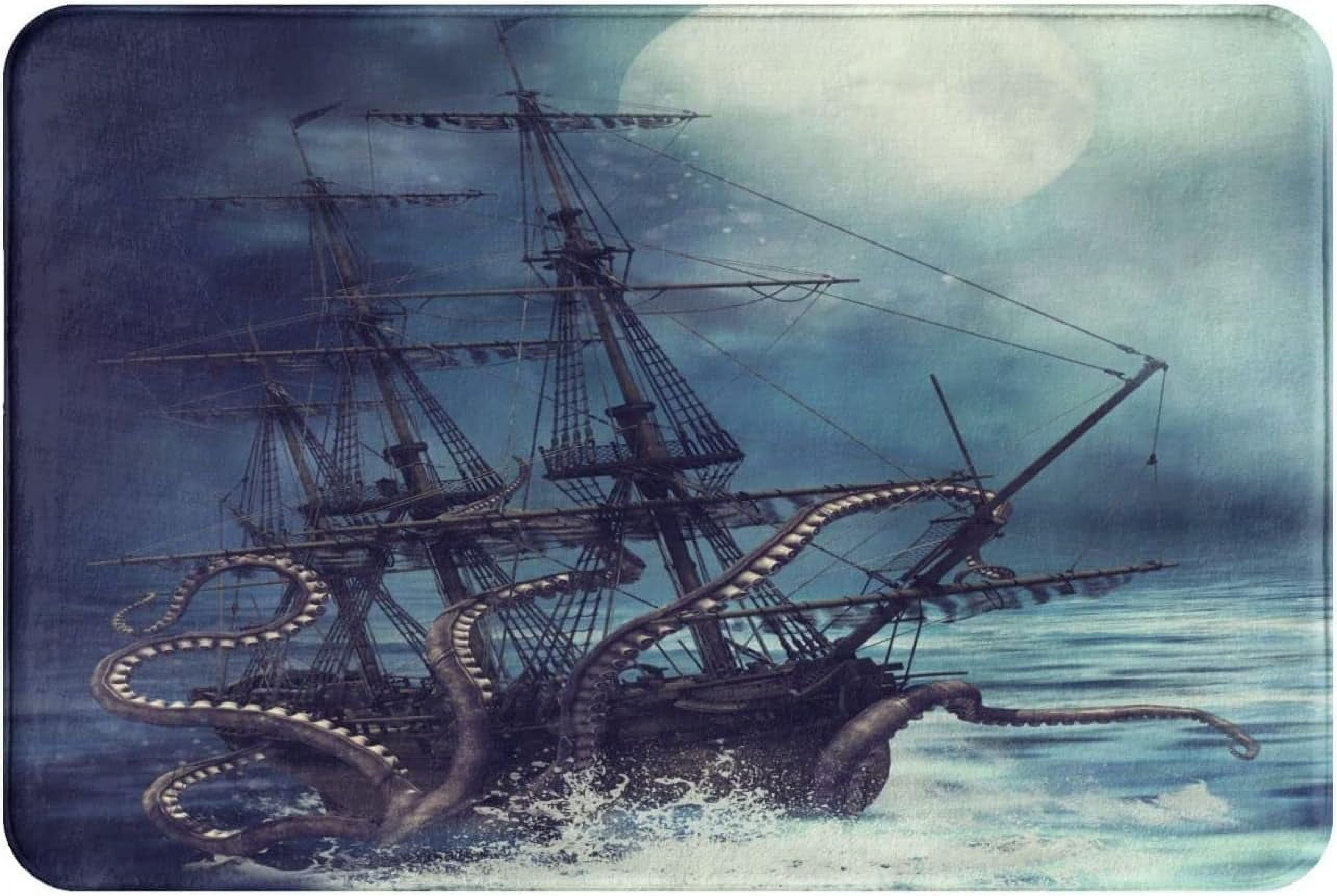 Bath Rugs Octopus Kraken Ship Ocean Sea Door Mat Outdoor Doormat Non Slip Absorbent Bathroom Rug