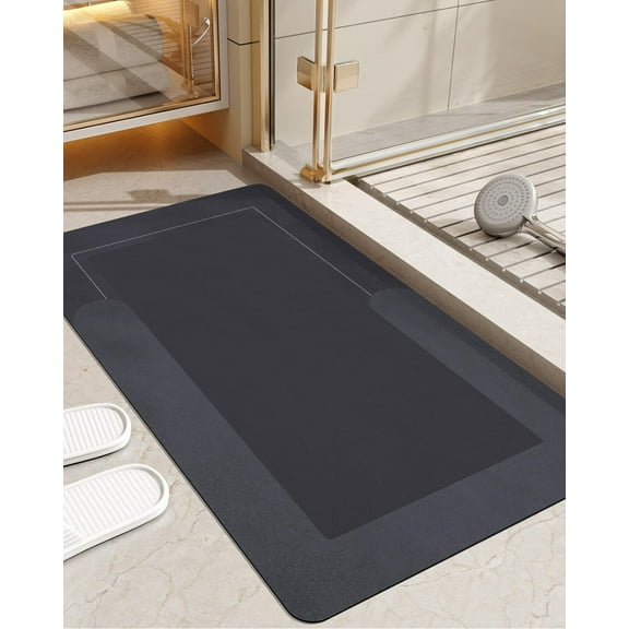 Bath Rugs Quick Dry 16x24, Super Absorbent Bathroom Mat, Rubber Non-Slip Ultra Thin Bathmat, Washable Shower Floor Mats for Bathtub and Sink, Dark Grey