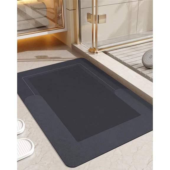 Bath Rugs Quick Dry 16x24, Super Absorbent Bathroom Mat, Rubber Non-Slip Ultra Thin Bathmat, Washable Shower Floor Mats for Bathtub and Sink, Dark Grey