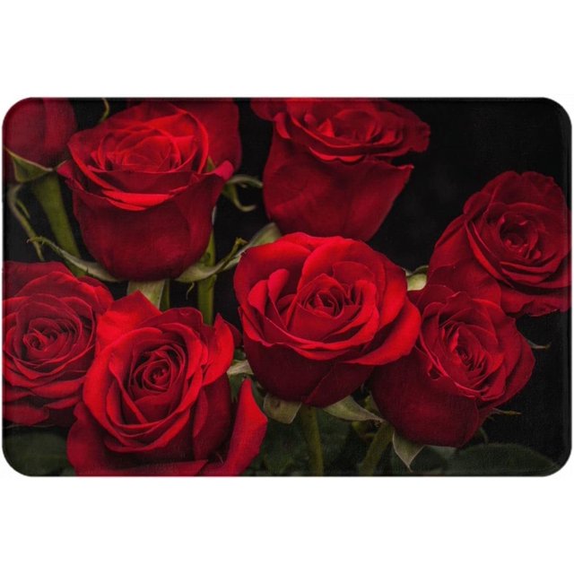 Bath Rugs Red Rose Flower Romantic Floral Door Mat Outdoor Aesthetic