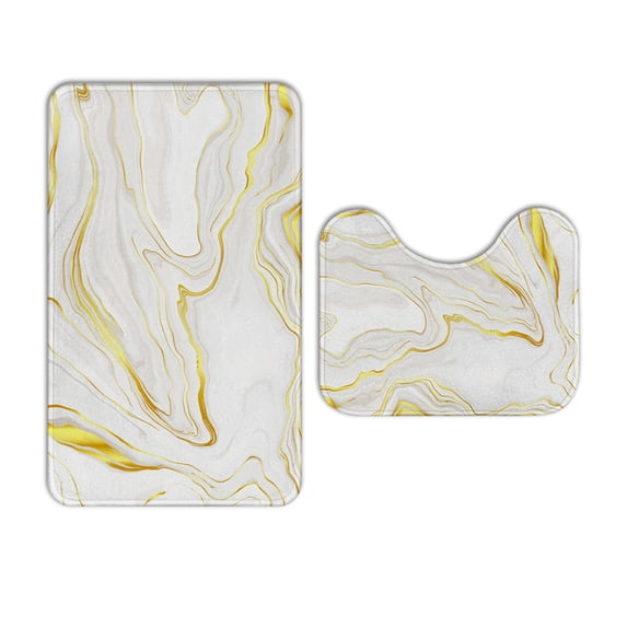 Bath Rugs Set 2Pcs Non-Slip Absorbent Soft Yellow Marbling Bathroom Floor Mats Toilet Decor